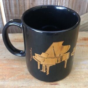 Vintage 1987 Albert Elovitz 22KT Gold Grand Pianos Black Ceramic Coffee Mug 11oz